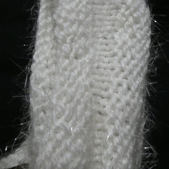 White knit scarf with shiny eyelash knit fibers, GUC - Picture 9 of 10